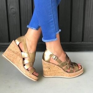 Bronze Chic Strappy Genuine Leather Caged Wedges